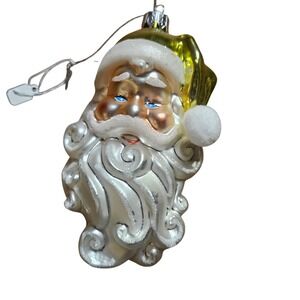 Vintage Santa Claus Head Christmas Blown Glass Ornament Hand Painted Holiday